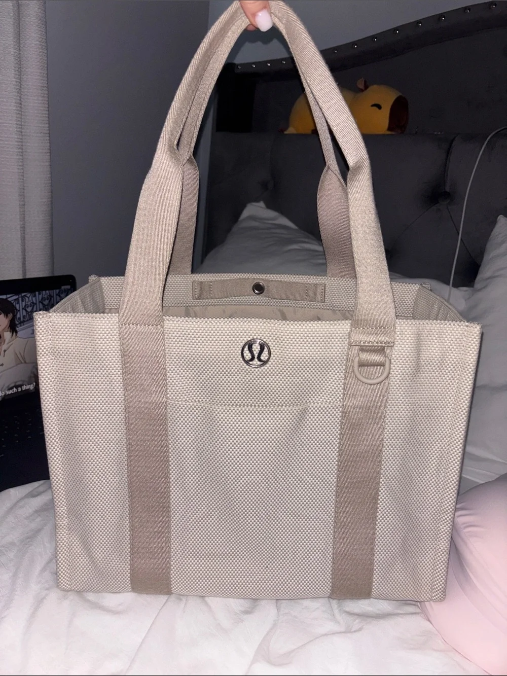 lululemon athletica Taupe Canvas Tote with Logo